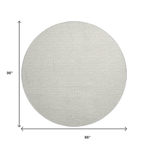 HomeRoots 8' Washable Round Rug in Linen & Ivory Houndstooth - UV Protected, Stain Resistant, Perfect for Homes! 645136