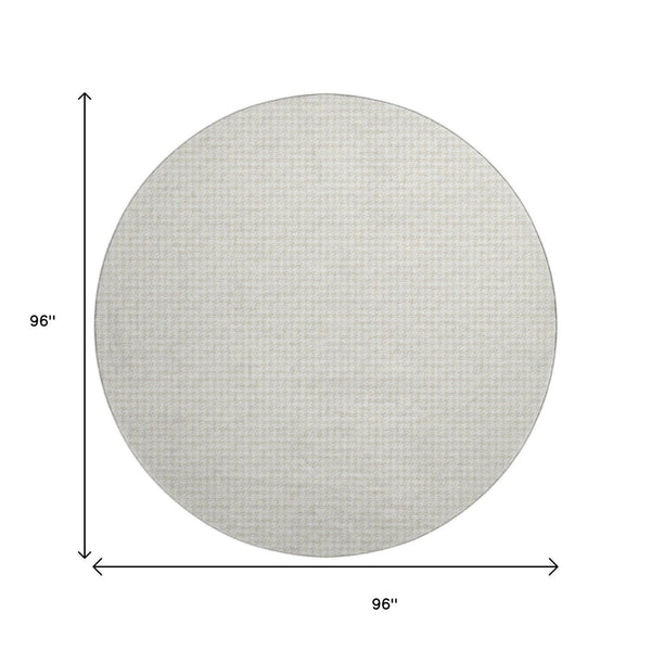 HomeRoots 8' Washable Round Rug in Linen & Ivory Houndstooth - UV Protected, Stain Resistant, Perfect for Homes! 645136