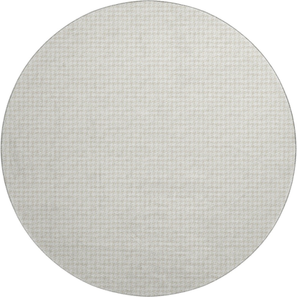 HomeRoots 8' Washable Round Rug in Linen & Ivory Houndstooth - UV Protected, Stain Resistant, Perfect for Homes! 645136
