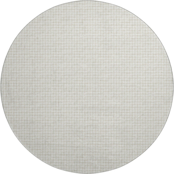 HomeRoots 8' Washable Round Rug in Linen & Ivory Houndstooth - UV Protected, Stain Resistant, Perfect for Homes! 645136