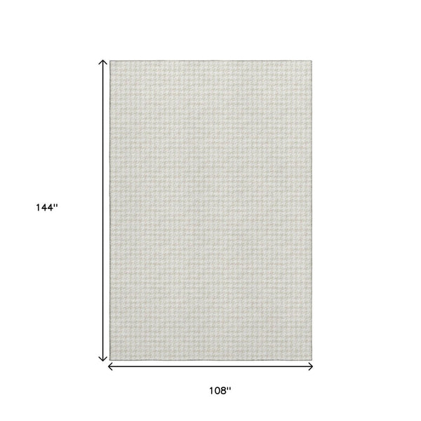 HomeRoots 9' X 12' Versatile Linen & Ivory Houndstooth Area Rug - Washable, UV-Protected for Active Homes! 645138
