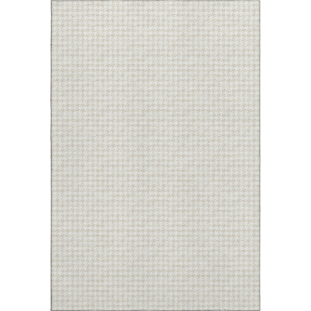 HomeRoots 9' X 12' Versatile Linen & Ivory Houndstooth Area Rug - Washable, UV-Protected for Active Homes! 645138