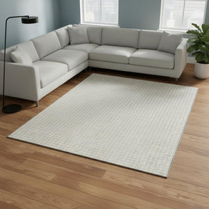 HomeRoots 10' X 14' Linen Houndstooth Area Rug – Washable, UV-Protected, Stain-Resistant for Stylish Durability! 645139