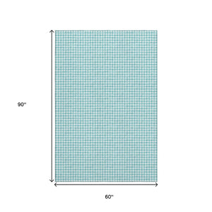 HomeRoots 5' X 8' Aqua Houndstooth Area Rug - Stylish, Washable, UV-Protected for Active Homes & Pets! 645141