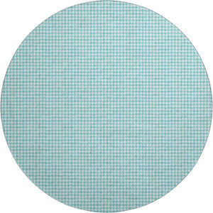 HomeRoots 8' Aqua and White Houndstooth Round Rug - Stylish, Washable, UV-Protected for Modern Homes 645142