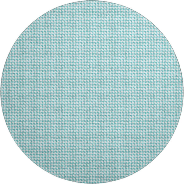 HomeRoots 8' Aqua and White Houndstooth Round Rug - Stylish, Washable, UV-Protected for Modern Homes 645142
