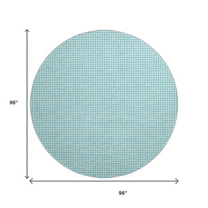 HomeRoots 8' Aqua and White Houndstooth Round Rug - Stylish, Washable, UV-Protected for Modern Homes 645142