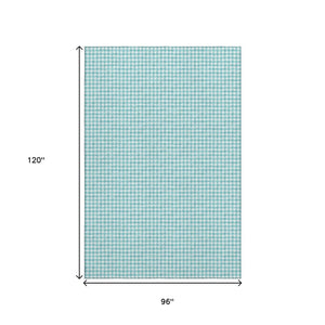 HomeRoots 8' X 10' Aqua & White Houndstooth Washable Area Rug – Durable, Stylish, UV Protected for Any Space! 645143