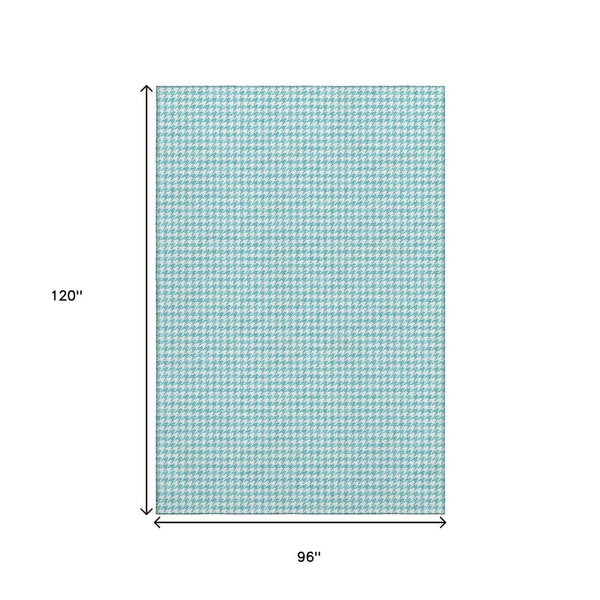 HomeRoots 8' X 10' Aqua & White Houndstooth Washable Area Rug – Durable, Stylish, UV Protected for Any Space! 645143