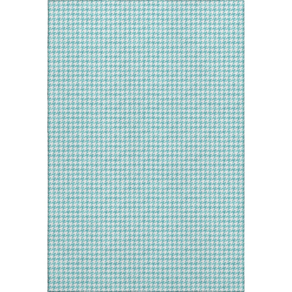 HomeRoots 8' X 10' Aqua & White Houndstooth Washable Area Rug – Durable, Stylish, UV Protected for Any Space! 645143