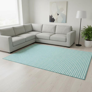 HomeRoots 8' X 10' Aqua & White Houndstooth Washable Area Rug – Durable, Stylish, UV Protected for Any Space! 645143