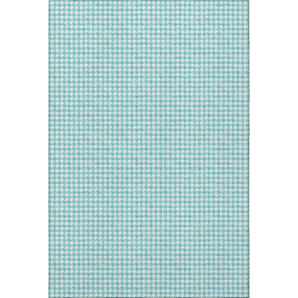 HomeRoots 8' X 10' Aqua & White Houndstooth Washable Area Rug – Durable, Stylish, UV Protected for Any Space! 645143