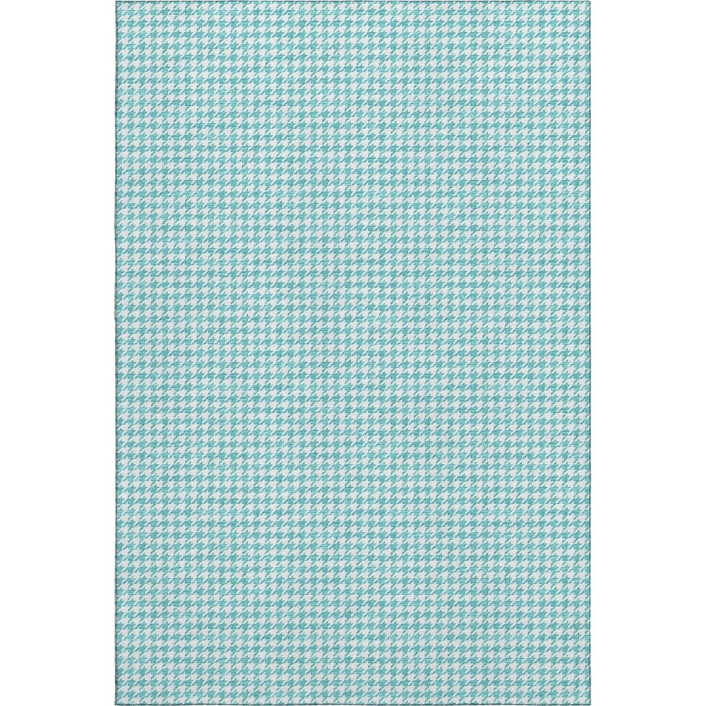 HomeRoots 9' X 12' Aqua & White Houndstooth Washable Area Rug - Durable, UV-Protected & Easy-Care Design! 645144