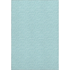 HomeRoots 9' X 12' Aqua & White Houndstooth Washable Area Rug - Durable, UV-Protected & Easy-Care Design! 645144