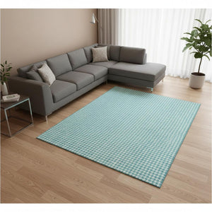 HomeRoots 9' X 12' Aqua & White Houndstooth Washable Area Rug - Durable, UV-Protected & Easy-Care Design! 645144