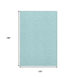 HomeRoots 10' Aqua & White Houndstooth Washable Area Rug - Durable, Stain Resistant, UV Protected for Homes 645145