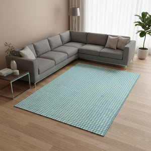 HomeRoots 10' Aqua & White Houndstooth Washable Area Rug - Durable, Stain Resistant, UV Protected for Homes 645145