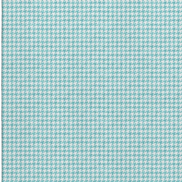 HomeRoots 10' Aqua & White Houndstooth Washable Area Rug - Durable, Stain Resistant, UV Protected for Homes 645145