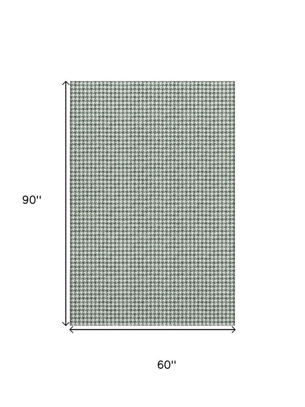 HomeRoots 5' Green and White Houndstooth Area Rug - Washable, UV Protected, Stain Resistant, Perfect for Families 645147