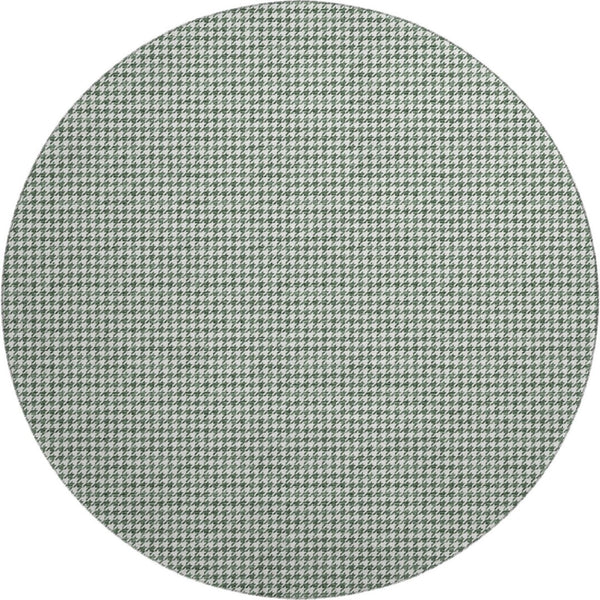 HomeRoots 8' Green And White Houndstooth Washable Round Rug - Durable, UV Protected, Stain-Resistant Beauty! 645148