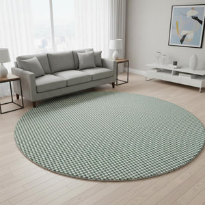 HomeRoots 8' Green And White Houndstooth Washable Round Rug - Durable, UV Protected, Stain-Resistant Beauty! 645148