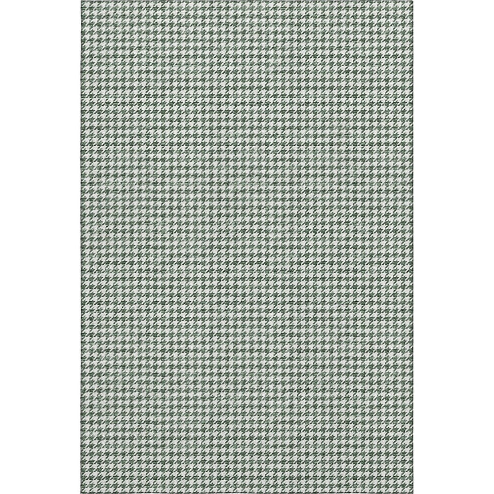 HomeRoots 8' X 10' Green and White Houndstooth Washable Area Rug - Stylish, Durable, and UV-Protected Design 645149