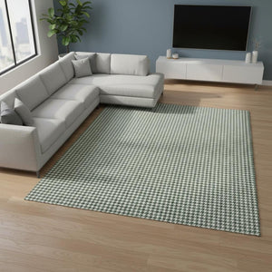 HomeRoots 8' X 10' Green and White Houndstooth Washable Area Rug - Stylish, Durable, and UV-Protected Design 645149