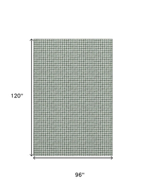 HomeRoots 8' X 10' Green and White Houndstooth Washable Area Rug - Stylish, Durable, and UV-Protected Design 645149