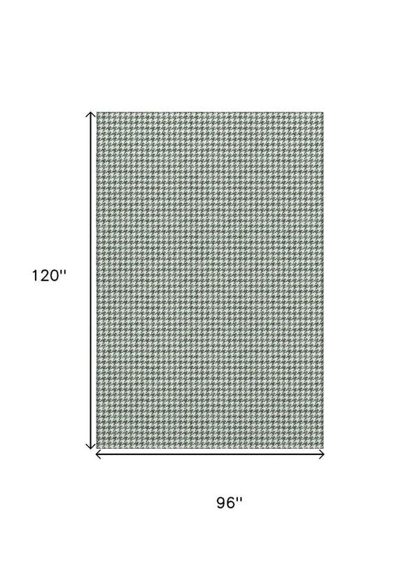 HomeRoots 8' X 10' Green and White Houndstooth Washable Area Rug - Stylish, Durable, and UV-Protected Design 645149