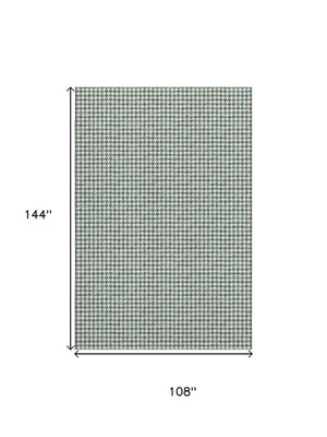 HomeRoots 9' X 12' Green and White Houndstooth Area Rug - Stylish, Washable, Stain-Resistant for Busy Homes 645150