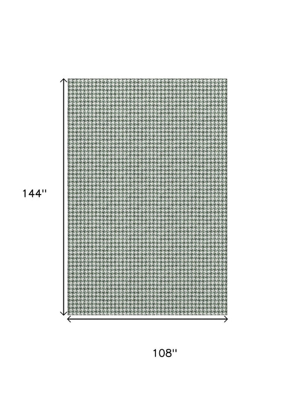 HomeRoots 9' X 12' Green and White Houndstooth Area Rug - Stylish, Washable, Stain-Resistant for Busy Homes 645150