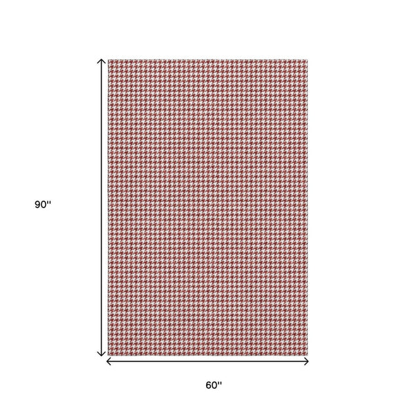 HomeRoots 5' X 8' Stylish Red and White Houndstooth Area Rug with Stain Resistance and UV Protection for Home 645153