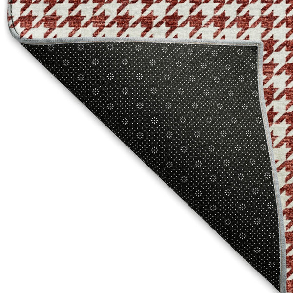 HomeRoots 5' X 8' Stylish Red and White Houndstooth Area Rug with Stain Resistance and UV Protection for Home 645153