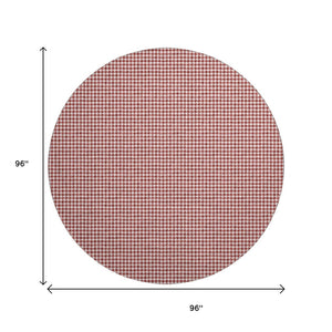 HomeRoots 8' Red and White Houndstooth Washable Round Rug - Durable, Stylish, UV Protected for High Traffic Areas 645154