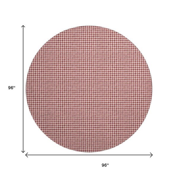 HomeRoots 8' Red and White Houndstooth Washable Round Rug - Durable, Stylish, UV Protected for High Traffic Areas 645154