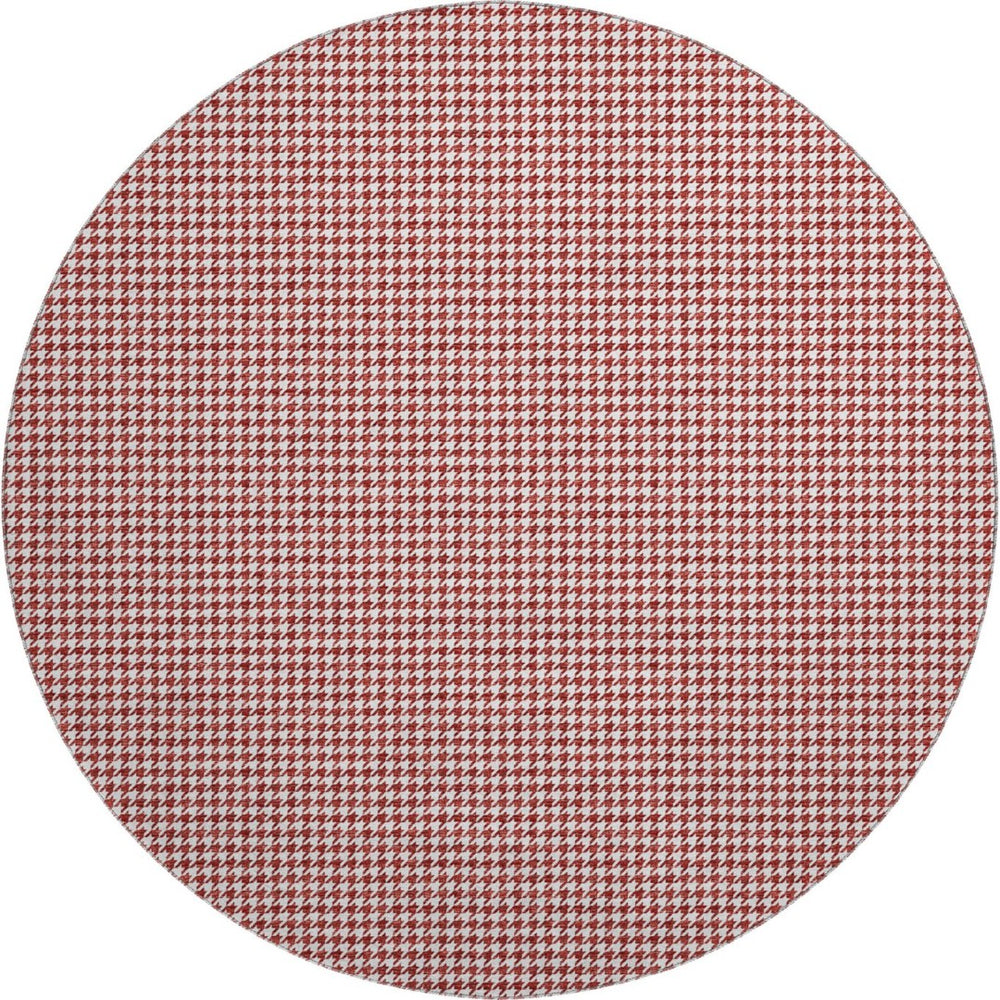 HomeRoots 8' Red and White Houndstooth Washable Round Rug - Durable, Stylish, UV Protected for High Traffic Areas 645154