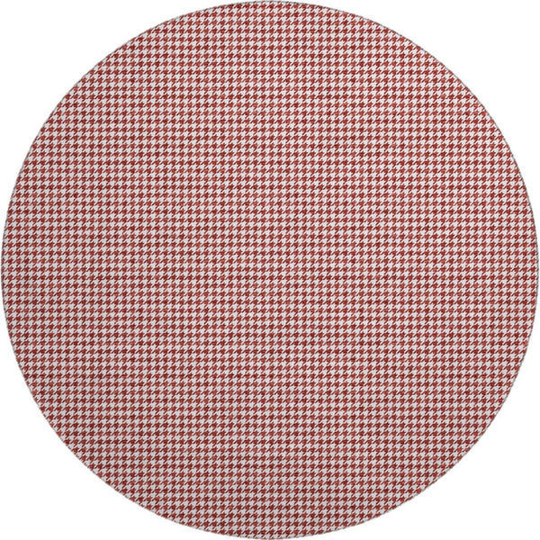 HomeRoots 8' Red and White Houndstooth Washable Round Rug - Durable, Stylish, UV Protected for High Traffic Areas 645154