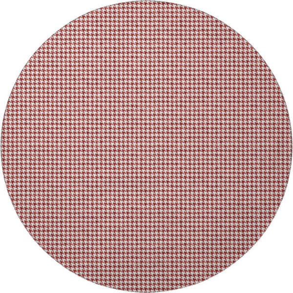HomeRoots 8' Red and White Houndstooth Washable Round Rug - Durable, Stylish, UV Protected for High Traffic Areas 645154
