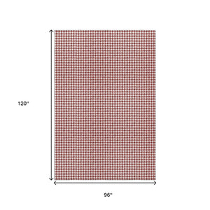 HomeRoots 8' X 10' Red And White Houndstooth Area Rug - Washable, UV Protected, Stylish & Durable for Homes 645155