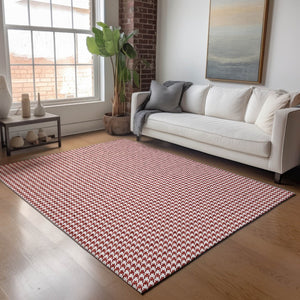 HomeRoots 8' X 10' Red And White Houndstooth Area Rug - Washable, UV Protected, Stylish & Durable for Homes 645155