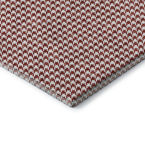 HomeRoots 8' X 10' Red And White Houndstooth Area Rug - Washable, UV Protected, Stylish & Durable for Homes 645155