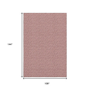 HomeRoots 9' X 12' Red and White Houndstooth Area Rug - Washable, UV-Protected, Durable for High-Traffic Spaces 645156