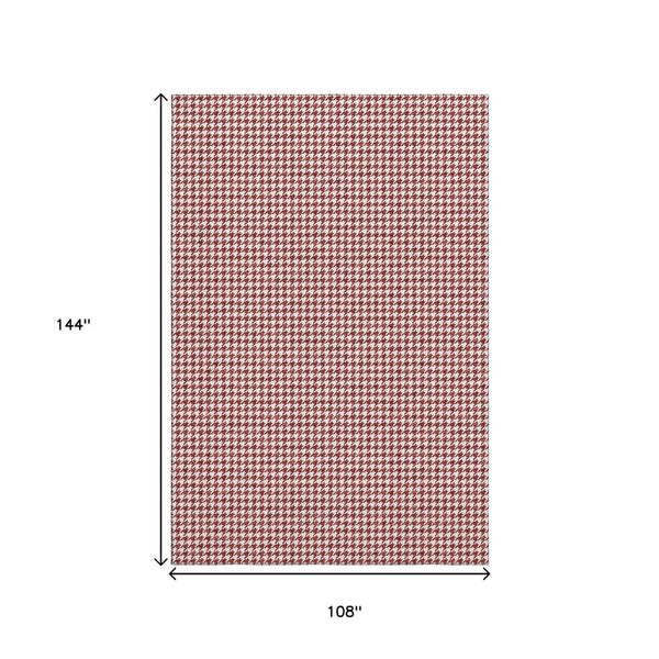 HomeRoots 9' X 12' Red and White Houndstooth Area Rug - Washable, UV-Protected, Durable for High-Traffic Spaces 645156