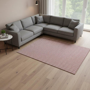HomeRoots 9' X 12' Red and White Houndstooth Area Rug - Washable, UV-Protected, Durable for High-Traffic Spaces 645156