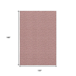 HomeRoots 10' Houndstooth Area Rug - Bold Red & White Design, Washable, UV Protected, Stain Resistant for Homes 645157