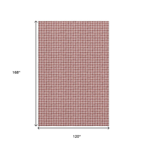 HomeRoots 10' Houndstooth Area Rug - Bold Red & White Design, Washable, UV Protected, Stain Resistant for Homes 645157