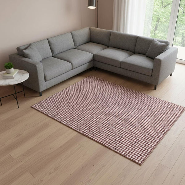 HomeRoots 10' Houndstooth Area Rug - Bold Red & White Design, Washable, UV Protected, Stain Resistant for Homes 645157