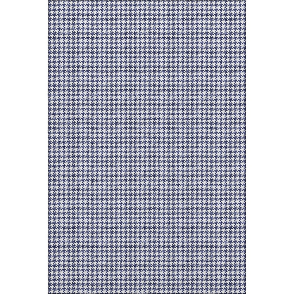 HomeRoots 5' X 8' Stylish Navy Blue & White Houndstooth Area Rug - Washable, UV-Protected for Busy Homes 645159
