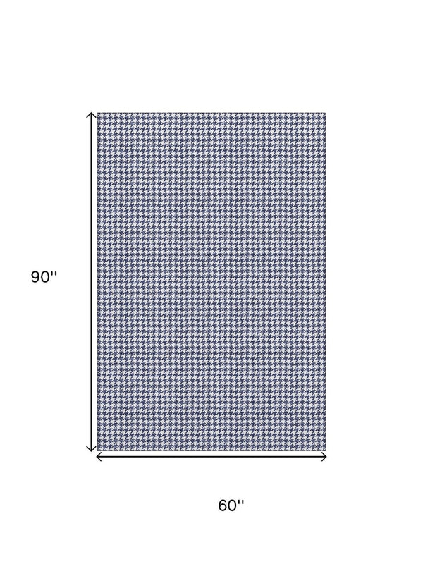 HomeRoots 5' X 8' Stylish Navy Blue & White Houndstooth Area Rug - Washable, UV-Protected for Busy Homes 645159