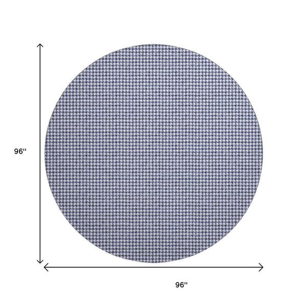 HomeRoots 8' Navy Blue Houndstooth Round Rug – Washable, UV Protected, Durable & Stylish for Any Space! 645160